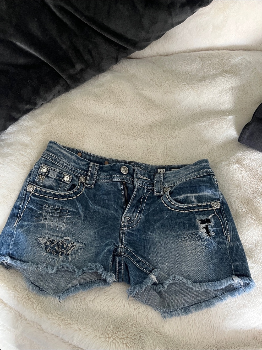 Miss Me Distressed Dark Blue Denim Cutoff Shorts